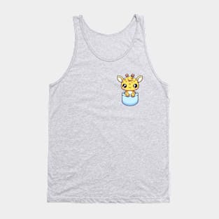 Baby Giraffe in a Pocket Cute Kawaii Peeking Animal Lover Tank Top